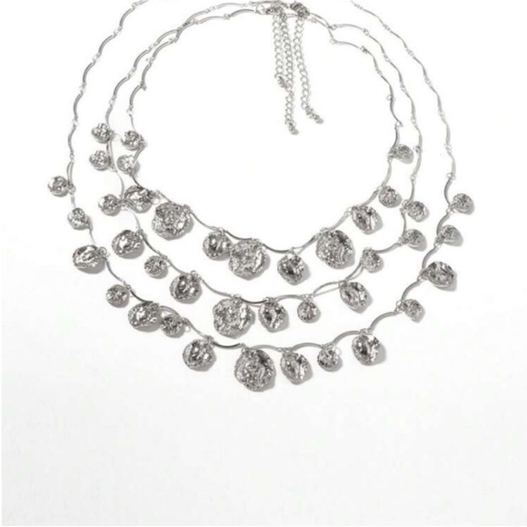 New! Zara Silver Coin Stack Statement Necklace (1037) NWOT - Picture 2 of 3